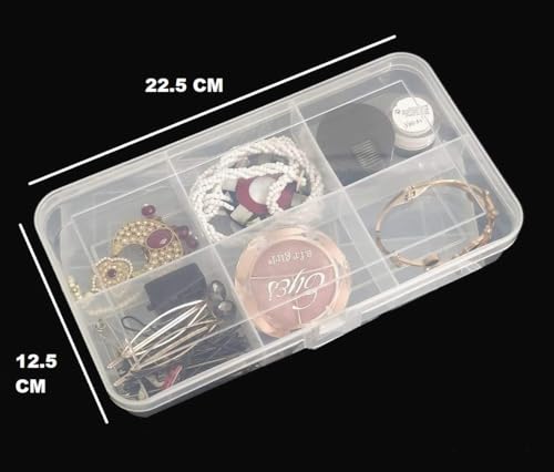 c s m C.S.M CSM Jewelry Case Organizer(CLICK-3) Rectangular Plastic Storage Box with dividers 4/6/12 Grids (Transparent) - Pack of 3 Boxes - Image 5