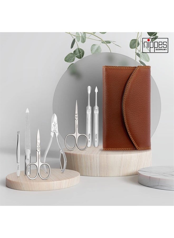 Nippes Solingen Manicure Set, 7-Piece, Stainless Steel, Nickel-Free, Genuine Brown Cowhide Leather Case  - Image 2