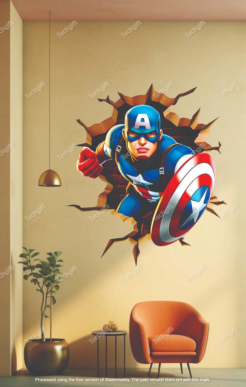 Techgifti 3D Superhero Wall Decal Sticker,Size - 52 x 46 cm, Break-Through Design, Vinyl Wall Art for Kids Room Decoration Sticker - Image 3