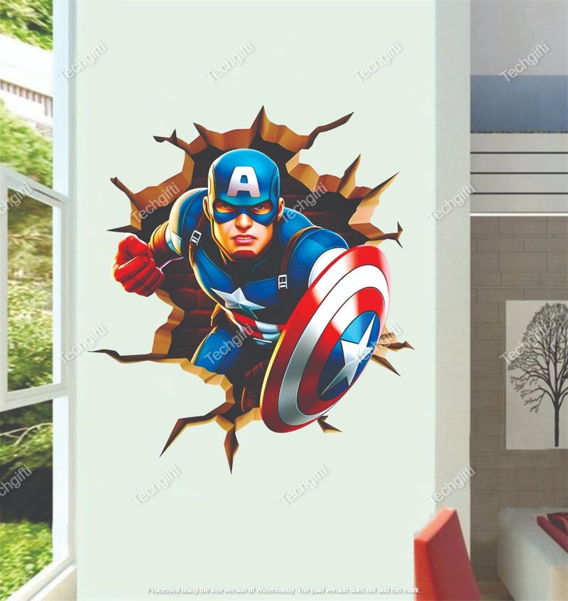 Techgifti 3D Superhero Wall Decal Sticker,Size - 52 x 46 cm, Break-Through Design, Vinyl Wall Art for Kids Room Decoration Sticker - Image 1