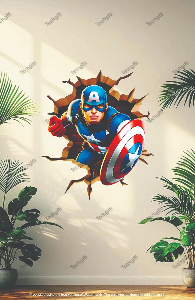 Techgifti 3D Superhero Wall Decal Sticker,Size - 52 x 46 cm, Break-Through Design, Vinyl Wall Art for Kids Room Decoration Sticker - Image 2