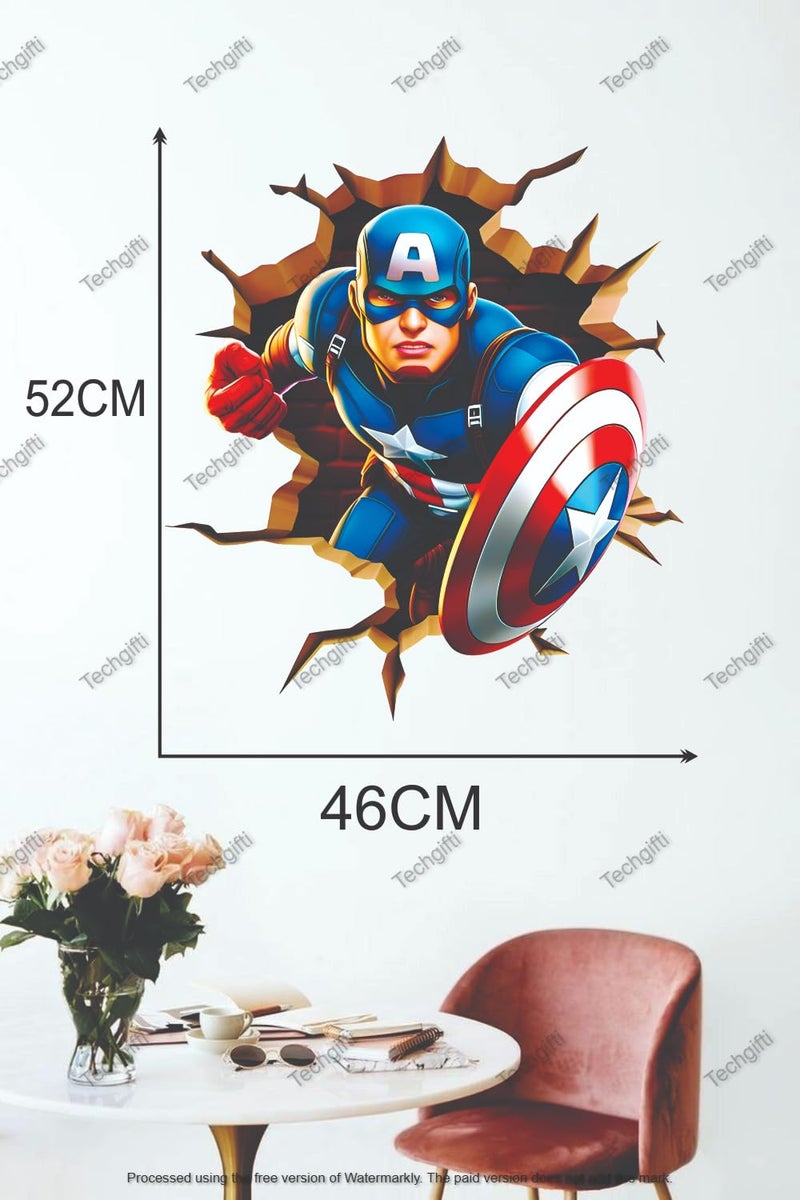 Techgifti 3D Superhero Wall Decal Sticker,Size - 52 x 46 cm, Break-Through Design, Vinyl Wall Art for Kids Room Decoration Sticker - Image 4