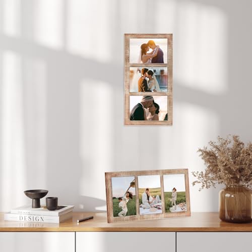 YESKAY 4x6 Collage Picture Frames, 3 Picture Frame 4x6, Rustic Brown Wood Frame with Tempered Glass, 3 Opening 4 by 6 Photo Frame Wall Decor or Tabletop, 1 Pack - Image 5