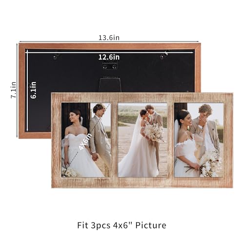 YESKAY 4x6 Collage Picture Frames, 3 Picture Frame 4x6, Rustic Brown Wood Frame with Tempered Glass, 3 Opening 4 by 6 Photo Frame Wall Decor or Tabletop, 1 Pack - Image 4