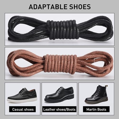 NDTEZUGT 2 Pairs 3/32" Round Waxed Dress Shoe Laces, Mens Shoelaces Replacement Strings for Business Oxford Shoes Chukka Boot Loafer (Brown, 36"/90cm) - Image 3