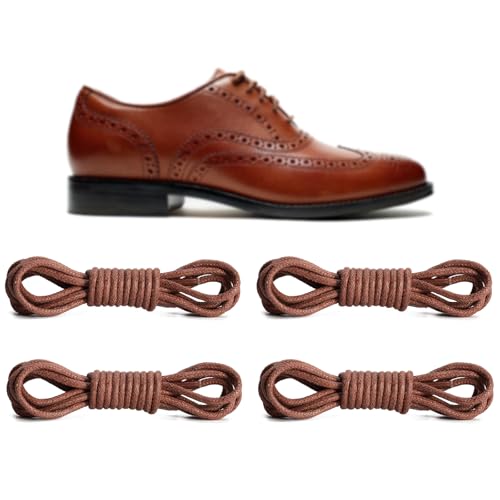 NDTEZUGT 2 Pairs 3/32" Round Waxed Dress Shoe Laces, Mens Shoelaces Replacement Strings for Business Oxford Shoes Chukka Boot Loafer (Brown, 36"/90cm) - Image 1