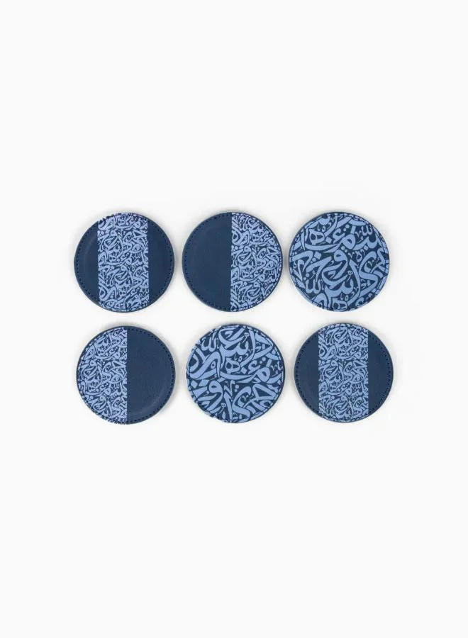Silsal Set of 6 Huruf Leather Coasters - Navy
