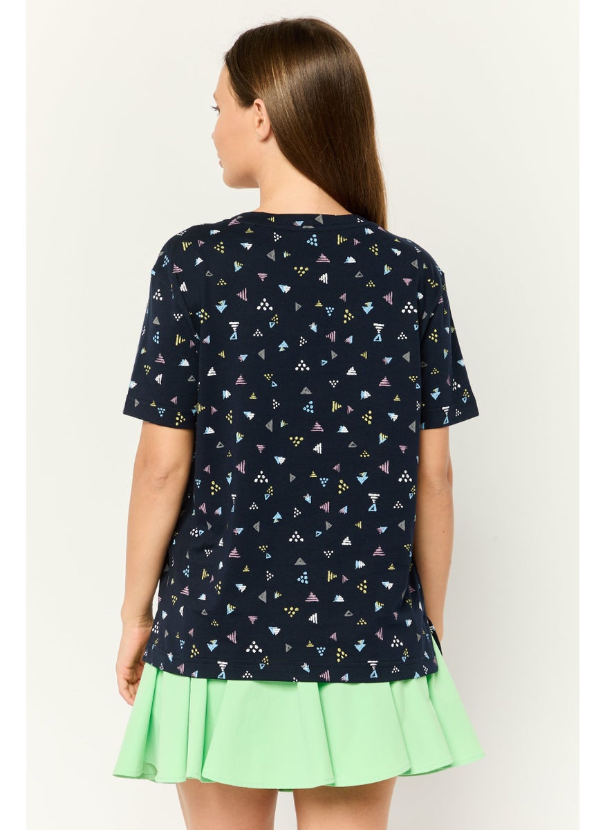 ESPRIT Women Crew Neck Short Sleeve Allover Print Top, Multicolour  - Image 4