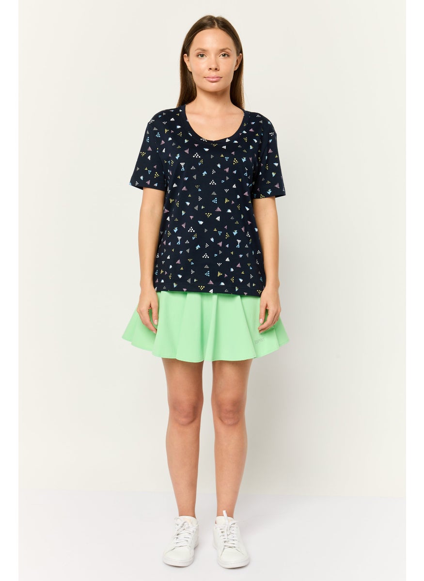 ESPRIT Women Crew Neck Short Sleeve Allover Print Top, Multicolour  - Image 2