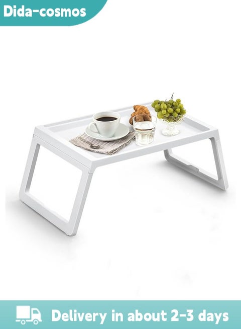 Multifunctional white bed tray with foldable legs bed breakfast tray serving food tray suitable for bed sofa laptop