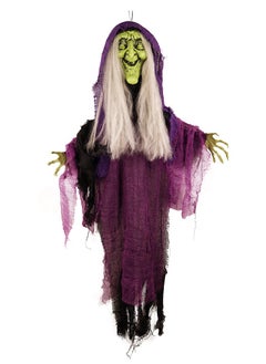 Spooky Hanging Witch with Light-Up Eyes and Scary Sound Activated Halloween Decoration
