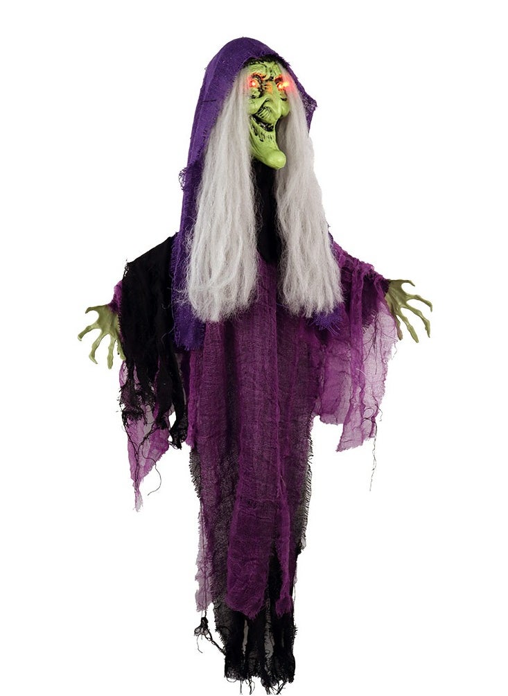 MAD TOYS - Spooky Hanging Witch with Light-Up Eyes and Scary Sound Activated Halloween Decoration - Image 1