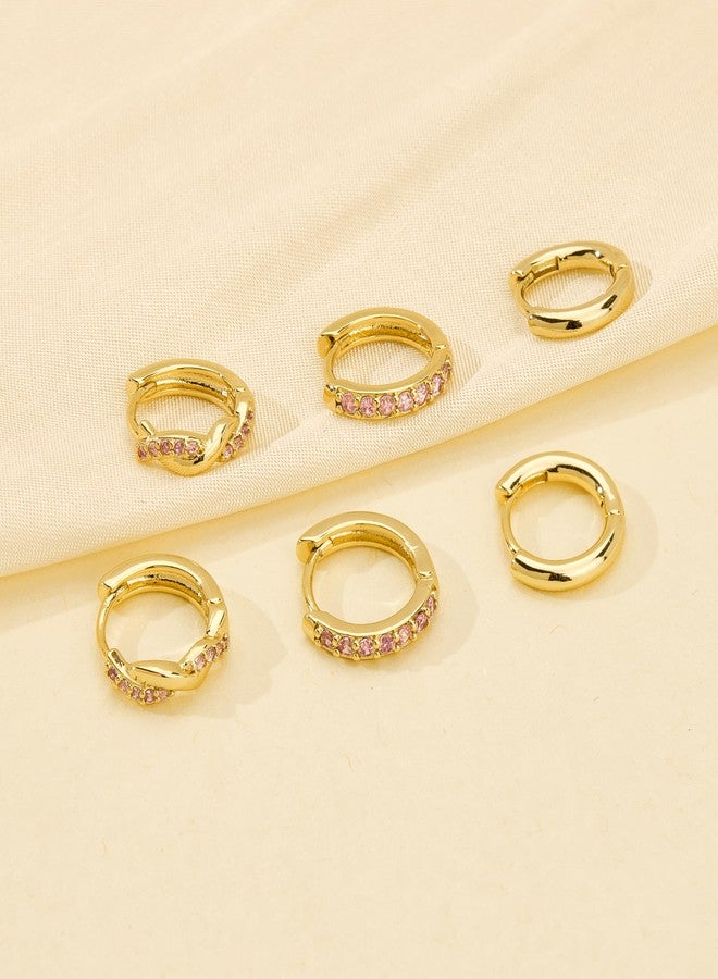Inerney Gold Huggie Hoop Earrings Set for Women, Dainty Small Sterling Silver Earrings for Multiple Piercing Lightweight Hypoallergenic Jewelry, Trendy Twisted Cubic Zircon Cartilage Earrings for - Image 5