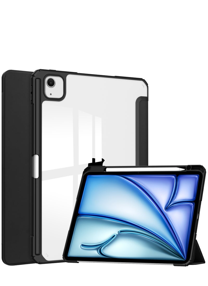 Generic - Case Compatible With IPad Air 13-Inch (2024) with Pencil Holder Clear Transparent Back Shell Slim Stand Shockproof Tablet Cover Auto Wake/Sleep (Black) - Image 1