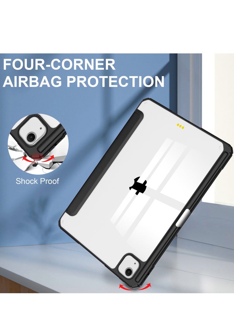 Generic - Case Compatible With IPad Air 13-Inch (2024) with Pencil Holder Clear Transparent Back Shell Slim Stand Shockproof Tablet Cover Auto Wake/Sleep (Black) - Image 1