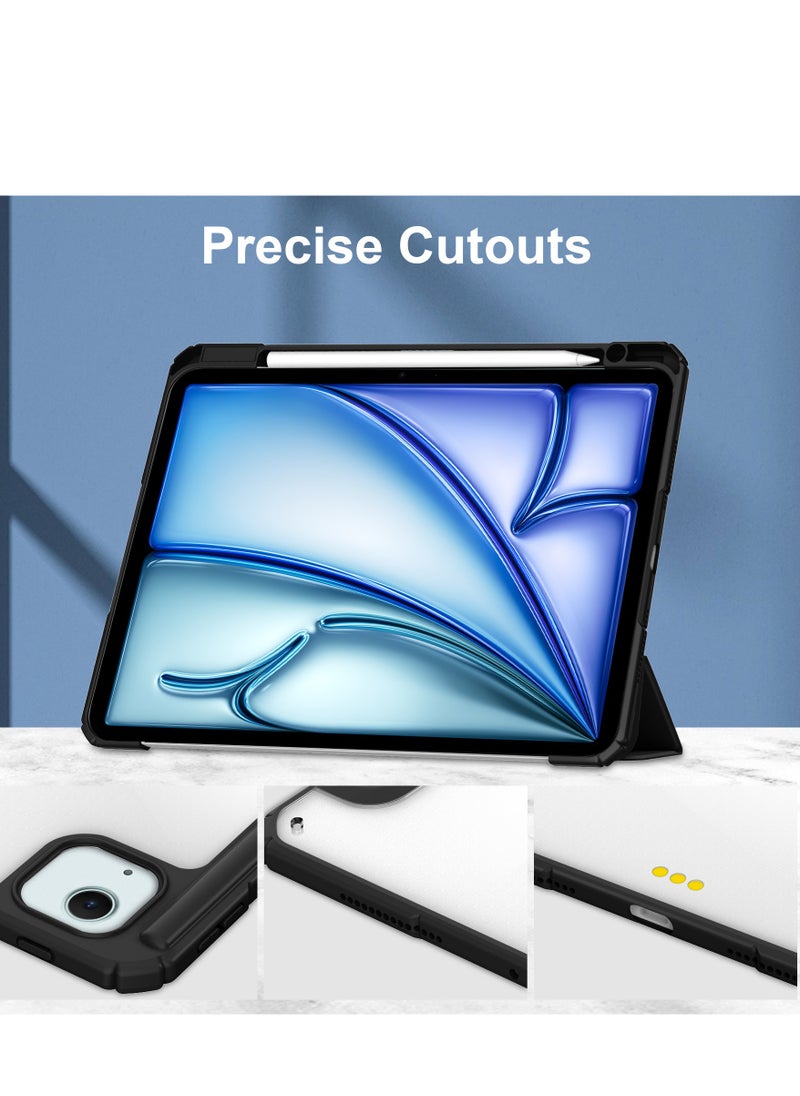 Generic - Case Compatible With IPad Air 13-Inch (2024) with Pencil Holder Clear Transparent Back Shell Slim Stand Shockproof Tablet Cover Auto Wake/Sleep (Black) - Image 1