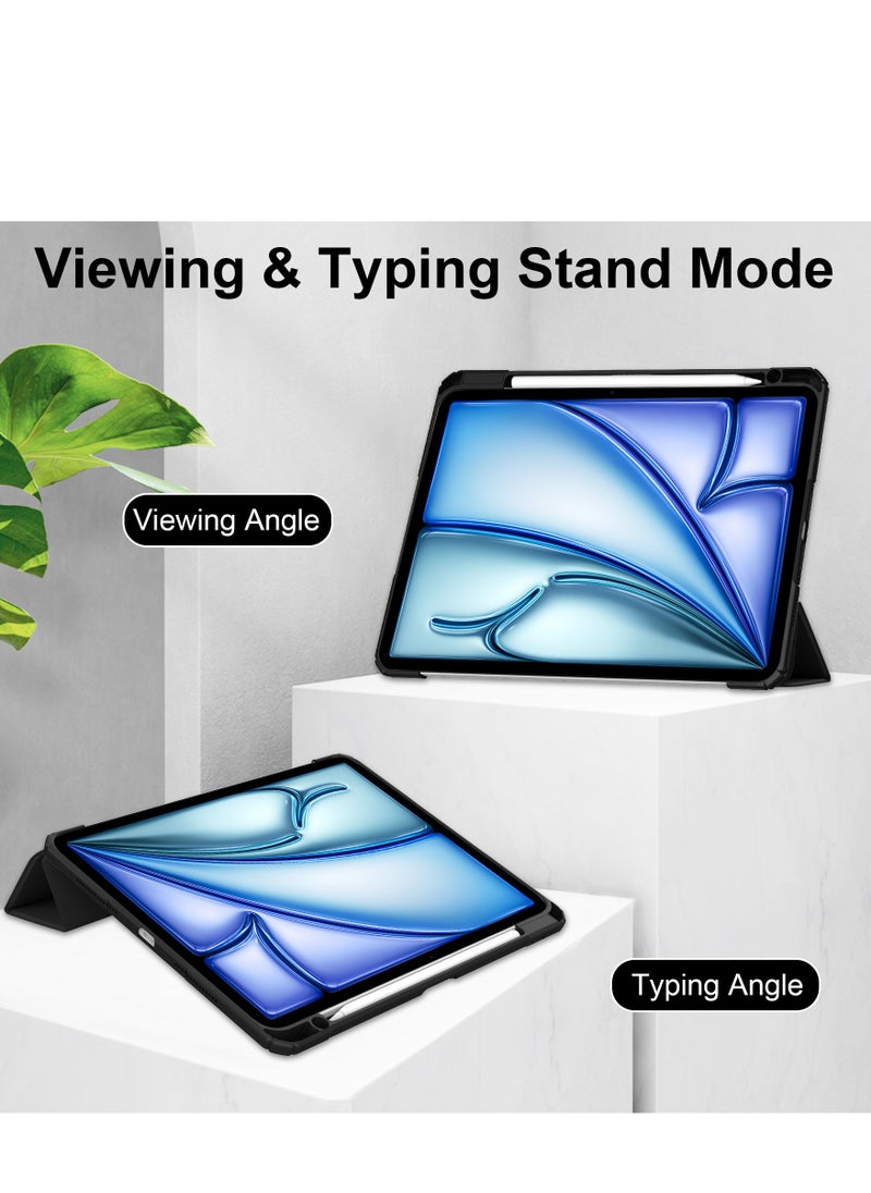 Generic - Case Compatible With IPad Air 13-Inch (2024) with Pencil Holder Clear Transparent Back Shell Slim Stand Shockproof Tablet Cover Auto Wake/Sleep (Black) - Image 1