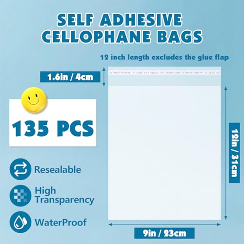 NUITPY 135 Pcs Clear Cellophane Bags, 9x12 Inch Resealable Poly Bag, Self Sealing Shirt Bags, Clear Bag for Clothes, magazine, postcard - Image 2