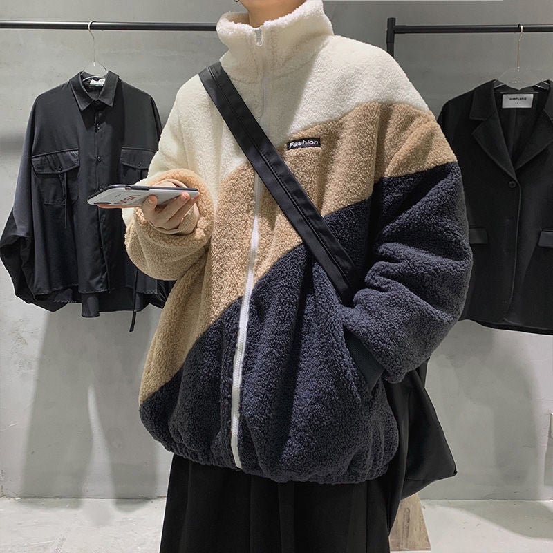 Casual Spring Autumn Sherpa Jacket for Men Coat creamy-white - Image 5