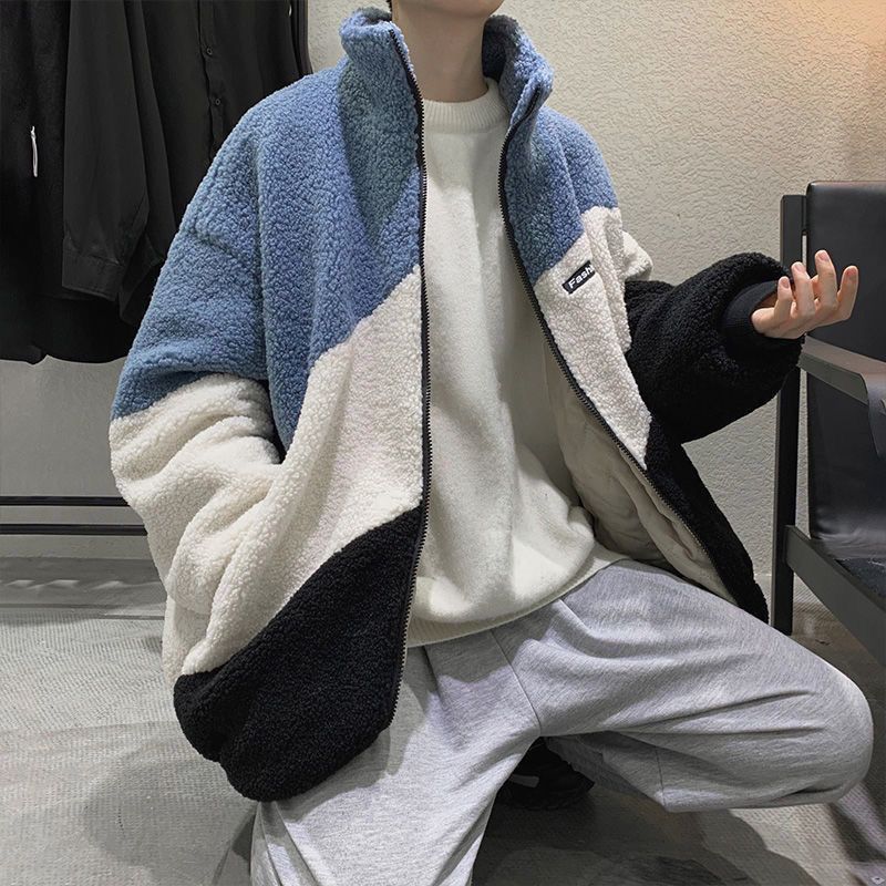 Casual Spring Autumn Sherpa Jacket for Men Coat creamy-white - Image 4