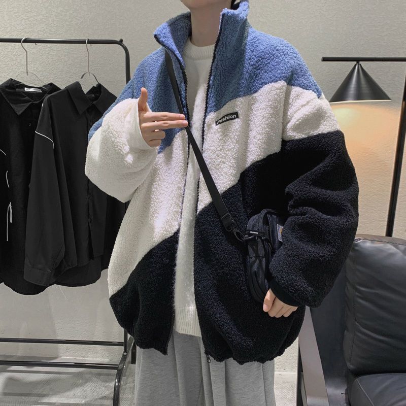 Casual Spring Autumn Sherpa Jacket for Men Coat creamy-white - Image 3