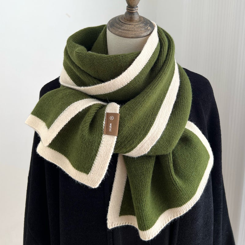 Black And White Color Matching Scarf Winter New High-End Frame Knitted Wool Niche Design Versatile Scarf For Boys And Girls - Image 2