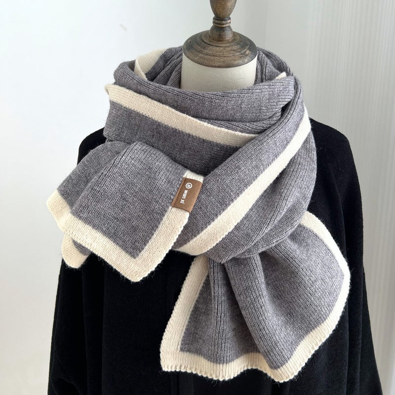 Black And White Color Matching Scarf Winter New High-End Frame Knitted Wool Niche Design Versatile Scarf For Boys And Girls - Image 5