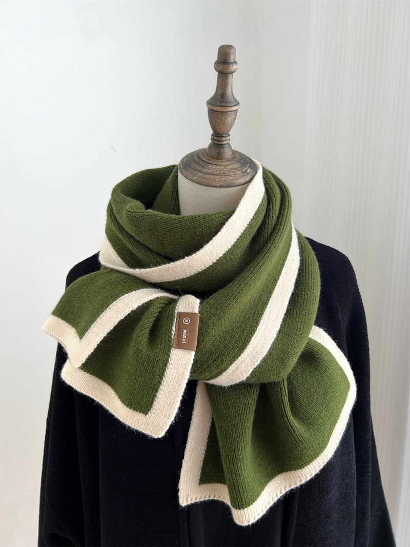 Black And White Color Matching Scarf Winter New High-End Frame Knitted Wool Niche Design Versatile Scarf For Boys And Girls - Image 1