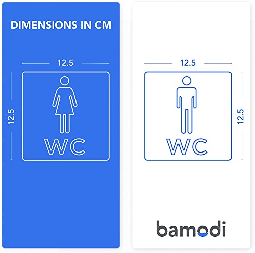 Bamodi علامات مرحاض بامودي XXL ذاتية اللصق – علامات الحمام للذكور والإناث - لوحات WC مربعة من الألمنيوم للرجال والنساء - مظهر غير لامع - سهلة التطبيق - مجموعة من 2 - 12.5 سم × 12.5 سم - Image 5