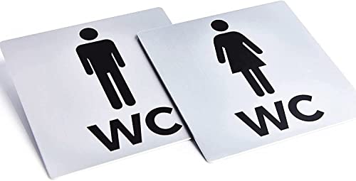 Bamodi علامات مرحاض بامودي XXL ذاتية اللصق – علامات الحمام للذكور والإناث - لوحات WC مربعة من الألمنيوم للرجال والنساء - مظهر غير لامع - سهلة التطبيق - مجموعة من 2 - 12.5 سم × 12.5 سم - Image 1