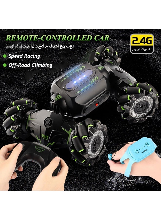 Racing transformable remote-controlled stunt vehicle, equipped with a handheld controller and wristwatch-style gravity-sensing remote. Off-road climbing capability with custom tyres for multi-terrain adaptability. Dual-mode driving with dazzling headlights. - Image 3