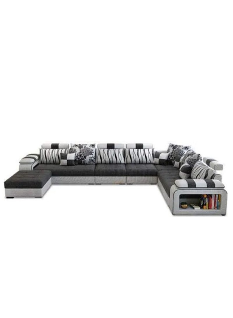 Ripple FURNITURE Apartment Living Room Corner Nordic Removable Washable Sofa Combination Furniture Dark 7 Seaters U Shape Grey 360X90X40  - Image 1