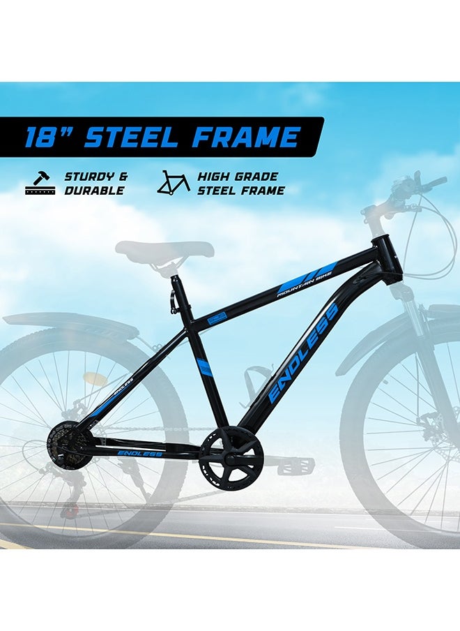 ENDLESS  26" 7-Speed Mountain Bike for Adults | High Carbon Steel 18" Frame, Disc Brakes, Suspension MTB with Front & Rear Mudguards, Adjustable Seat, 2.135" All-Terrain Tires – Men & Women  - Image 4