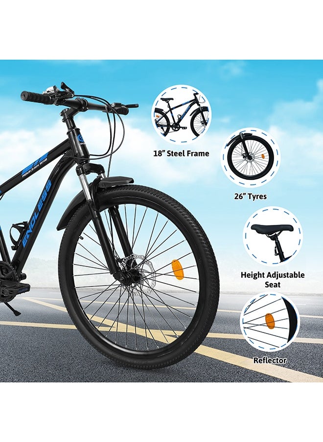 ENDLESS  26" 7-Speed Mountain Bike for Adults | High Carbon Steel 18" Frame, Disc Brakes, Suspension MTB with Front & Rear Mudguards, Adjustable Seat, 2.135" All-Terrain Tires – Men & Women  - Image 3
