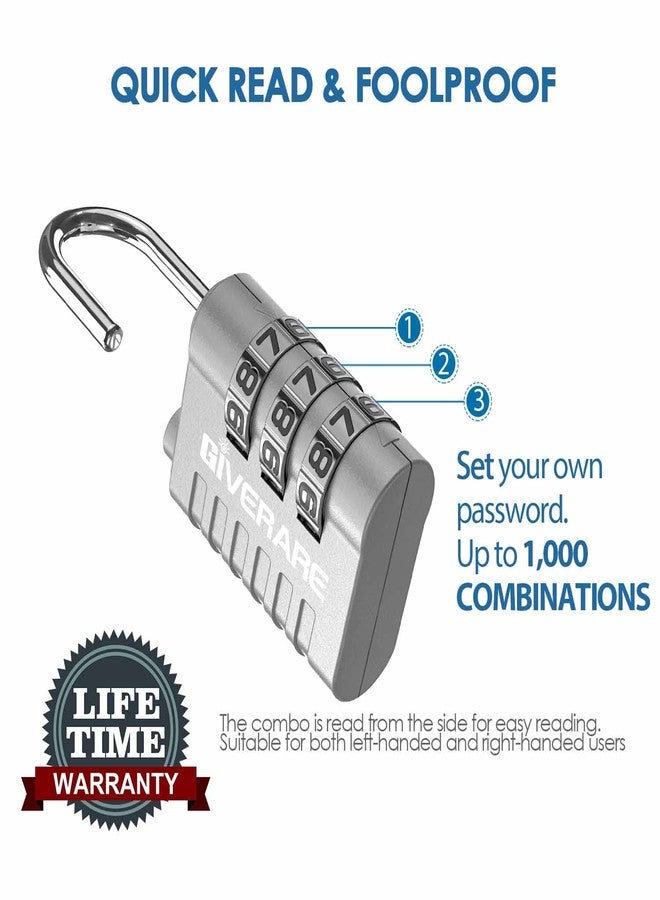 GIVERARE 8 Pack Combination Lock, 3-Digit Padlock Keyless, Resettable Luggage Locks for Backpack, Gym & School & Employee Locker, Weatherproof Travel Lock for Fence, Backyard Gate, Hasp, Case-Silver - Image 5