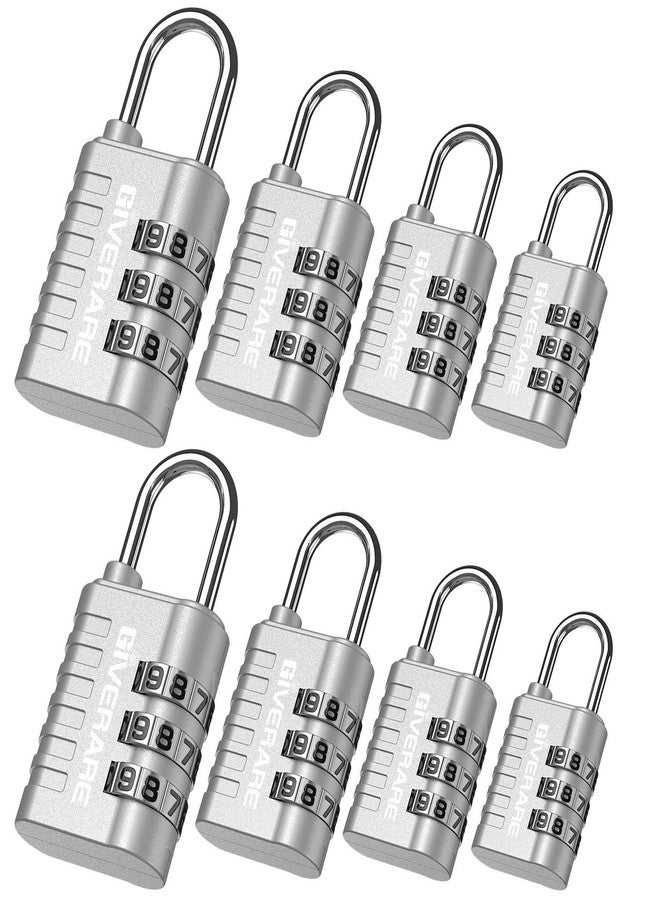 GIVERARE 8 Pack Combination Lock, 3-Digit Padlock Keyless, Resettable Luggage Locks for Backpack, Gym & School & Employee Locker, Weatherproof Travel Lock for Fence, Backyard Gate, Hasp, Case-Silver - Image 1