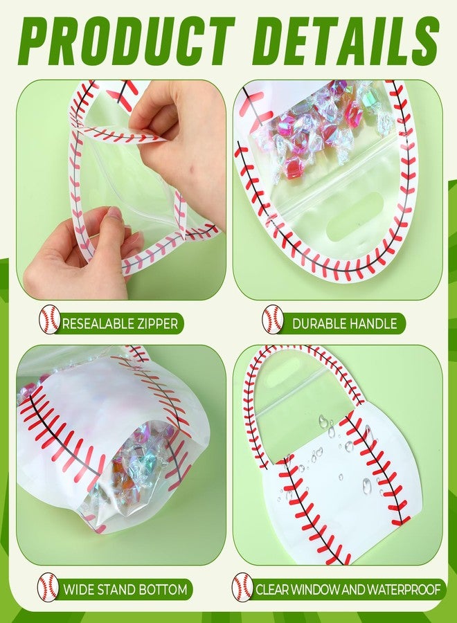 Spakon 50 Pcs Plastic Sports Goodie Bags with Handles 10.1 x 7.3 Inch Clear White Baseball Sealing Pouches for Candy Snacks Trick or Treat Gift Bags for Birthday Party Favor Decoration - Image 4