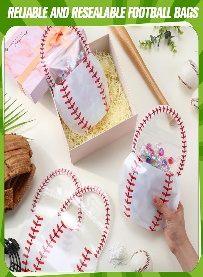 Spakon 50 Pcs Plastic Sports Goodie Bags with Handles 10.1 x 7.3 Inch Clear White Baseball Sealing Pouches for Candy Snacks Trick or Treat Gift Bags for Birthday Party Favor Decoration - Image 2