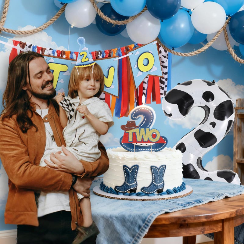 RANERVZ Cartoon Toy Highchair Banner for 2nd Birthday Party Decorations Two Infinity and Beyond High Chair Tassel Banner for Boys 2 Years Old Western Cowboy 2 Birthday Photo Props Backdrop Decorations - Image 5