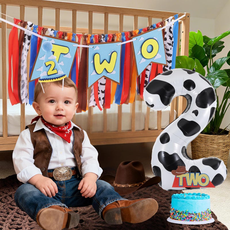 RANERVZ Cartoon Toy Highchair Banner for 2nd Birthday Party Decorations Two Infinity and Beyond High Chair Tassel Banner for Boys 2 Years Old Western Cowboy 2 Birthday Photo Props Backdrop Decorations - Image 4