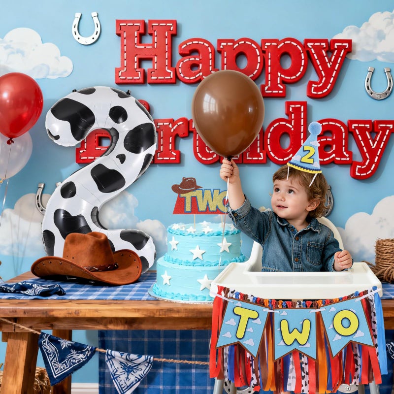 RANERVZ Cartoon Toy Highchair Banner for 2nd Birthday Party Decorations Two Infinity and Beyond High Chair Tassel Banner for Boys 2 Years Old Western Cowboy 2 Birthday Photo Props Backdrop Decorations - Image 3