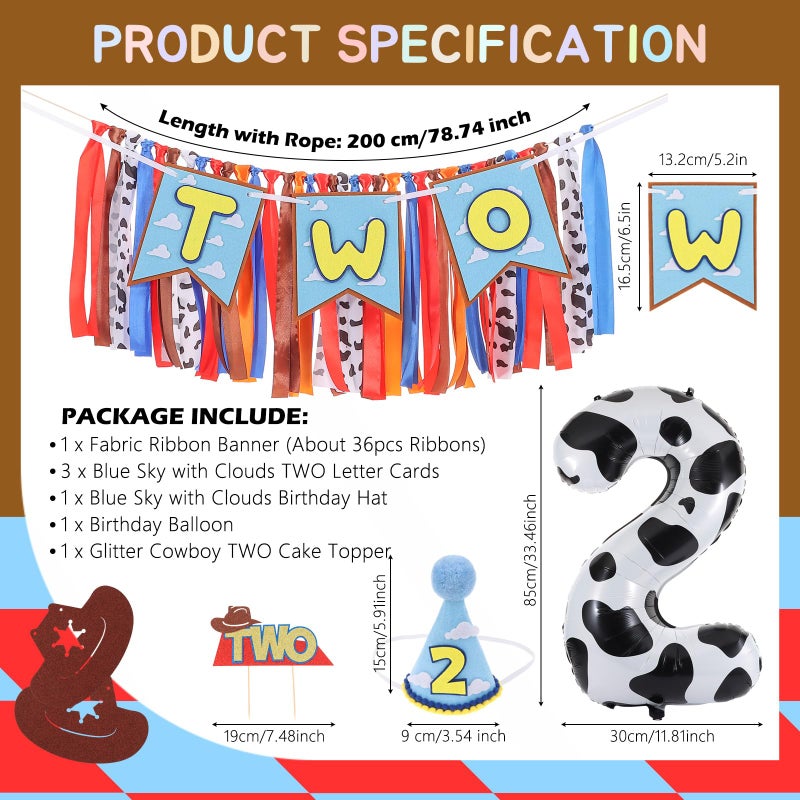 RANERVZ Cartoon Toy Highchair Banner for 2nd Birthday Party Decorations Two Infinity and Beyond High Chair Tassel Banner for Boys 2 Years Old Western Cowboy 2 Birthday Photo Props Backdrop Decorations - Image 2