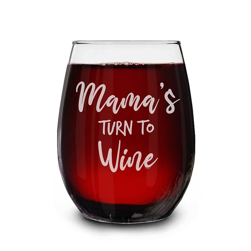 Shop4Ever shop4ever Mamas Turn To Wine Engraved Stemless Wine Glass 15 oz Funny Gift for Mom Mothers Day Gift Ideas 