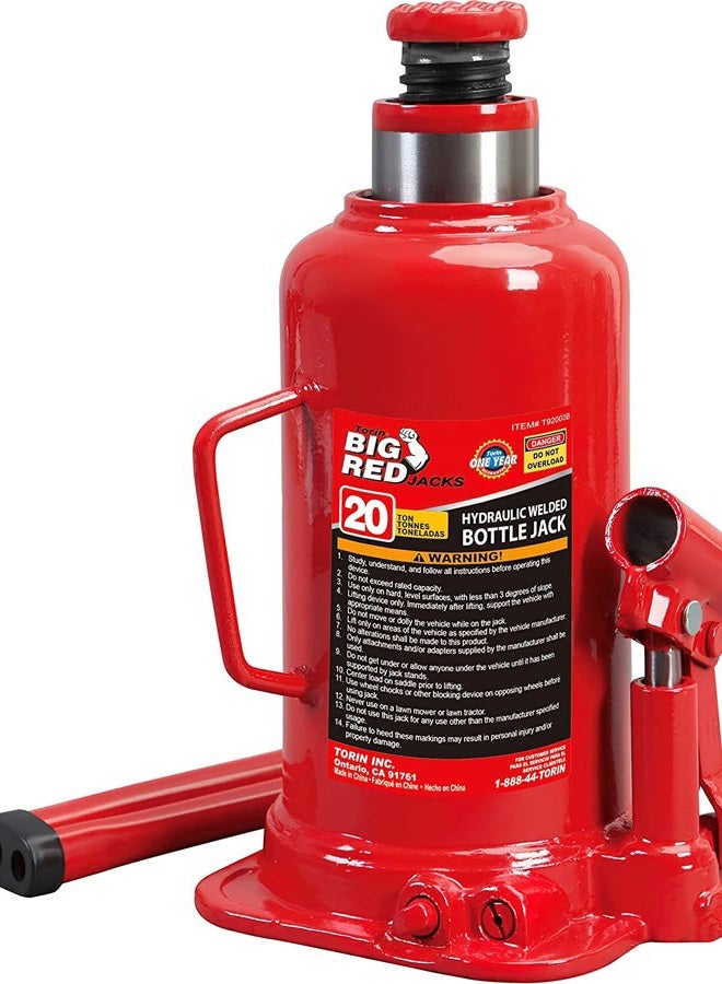 BIG RED T92003B Torin Hydraulic Welded Bottle Jack, 20 Ton (40,000 lb) Capacity, Red - Image 1