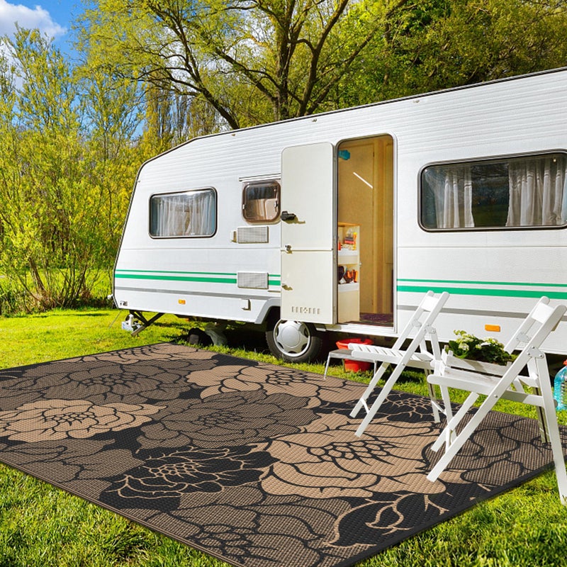 GENIMO Outdoor Rug Waterproof for Patio Decor, 5' x 8' Reversible Plastic Straw Floral Camping Carpet, Large Area Rugs Mats for RV, Camper, Deck, Balcony, Porch, Beach, Picnic, Mix-Black & Brown - Image 4