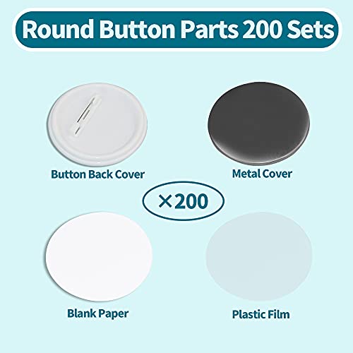 Happizza 200 Sets 58mm(2.25 in) Blank Pin Back Buttons Parts for Button Maker Machine 58mm, Round Badge Making Supplies, Includes Metal Cover, Plastic Button Back Cover, Clear Film&Blank Paper - Image 2
