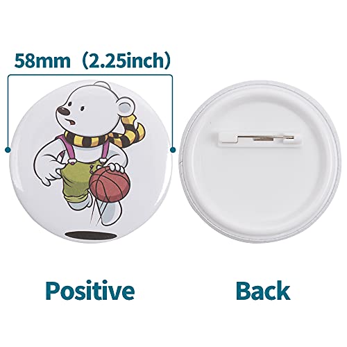 Happizza 200 Sets 58mm(2.25 in) Blank Pin Back Buttons Parts for Button Maker Machine 58mm, Round Badge Making Supplies, Includes Metal Cover, Plastic Button Back Cover, Clear Film&Blank Paper - Image 5