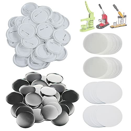 Happizza 200 Sets 58mm(2.25 in) Blank Pin Back Buttons Parts for Button Maker Machine 58mm, Round Badge Making Supplies, Includes Metal Cover, Plastic Button Back Cover, Clear Film&Blank Paper - Image 1