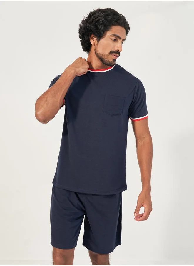 Styli Contrast Tipping Rib Detail T-Shirt & Shorts Set