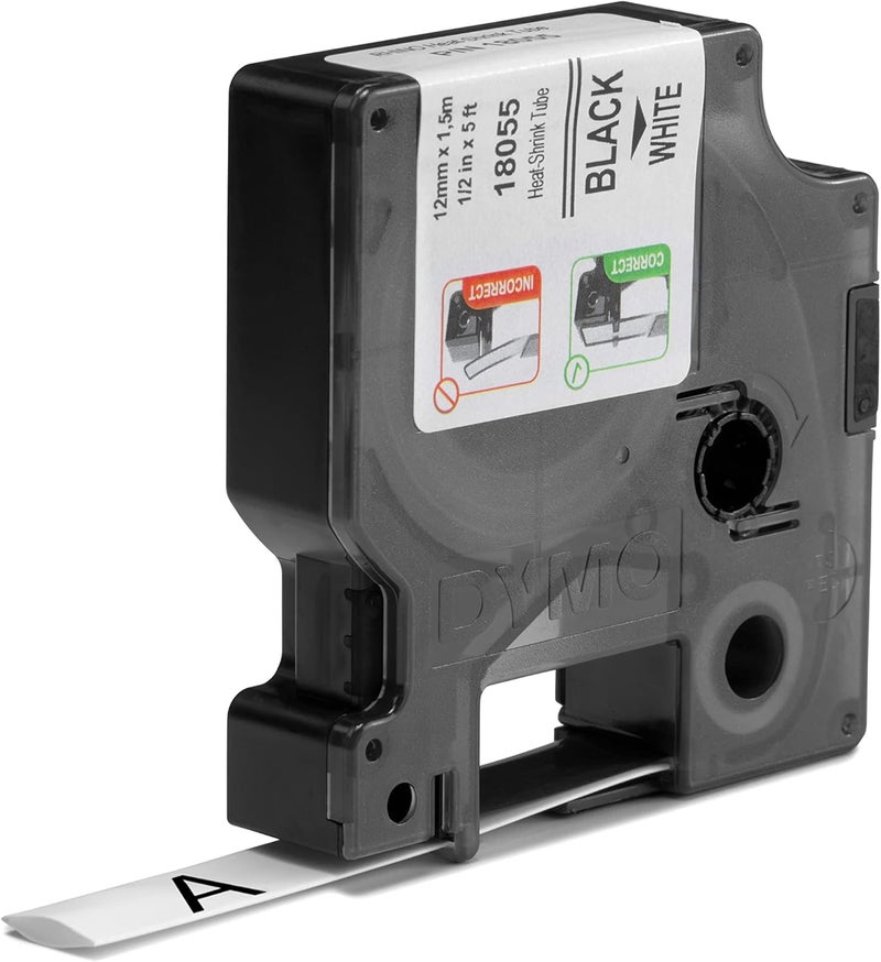 DYMO Industrial Heat Shrink Tubes, Black on White, 12mm x 1.5m for Labelwriter and Industrial Label Makers - Image 2